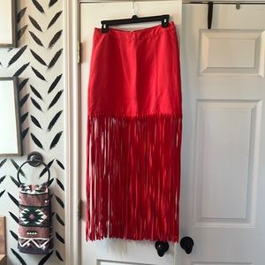 H&M Coachella collection red fringe skirt